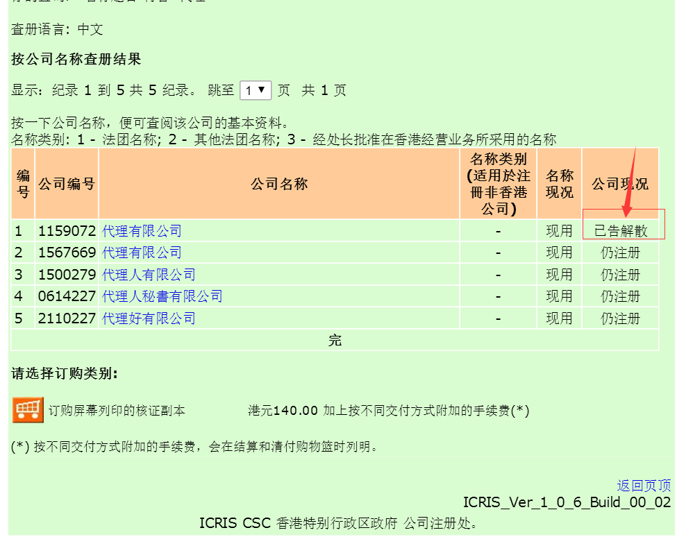 香港公司在冊情況